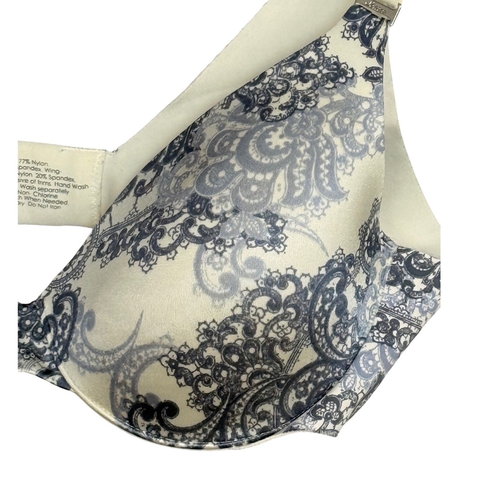 Soma Nadine Underwire Bra 36B Cream Blue Paisley Print Adjustable Straps Boho